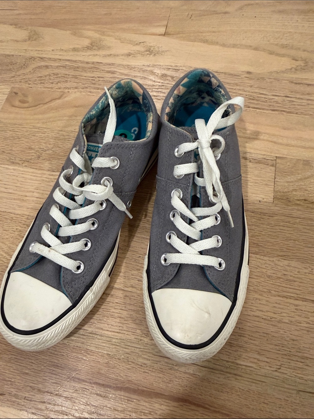 Converse Gray Low Top Sneakers with Teal Accents - Picture 7 of 7